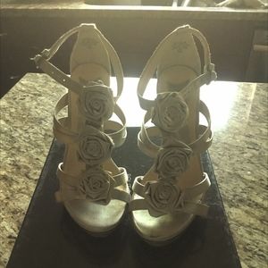 Silver flower heels